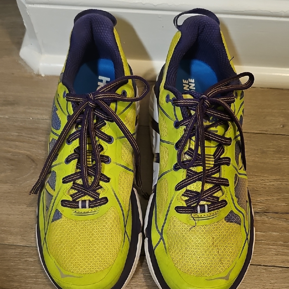 Hoka Vibrant Yellow and Purple Athletic Shoes